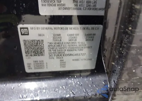 2024 GMC Sierra 1500 4Wd Short Box Elevation With 3Sb from USA, damaged, VIN 3GTUUCED5RG451727